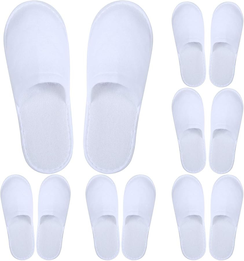 Aneco 6 Pairs Spa Slippers Disposable Closed Toe Slippers White Fluffy Guests Slippers for Home, ... | Amazon (US)