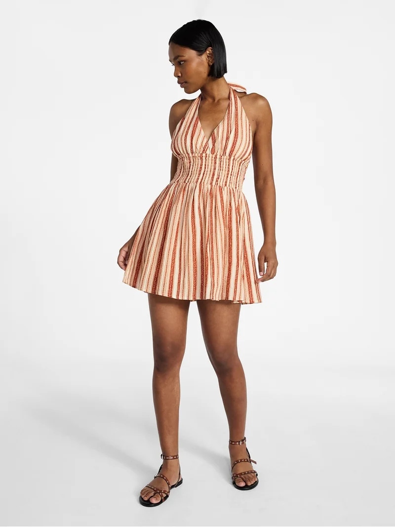 No Boundaries Smocked Cotton Halter Mini Dress, Women's XXS-XXL | Walmart (US)