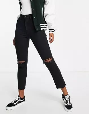 Hollister hourglass high waisted busted knee skinny jeans in black | ASOS (Global)