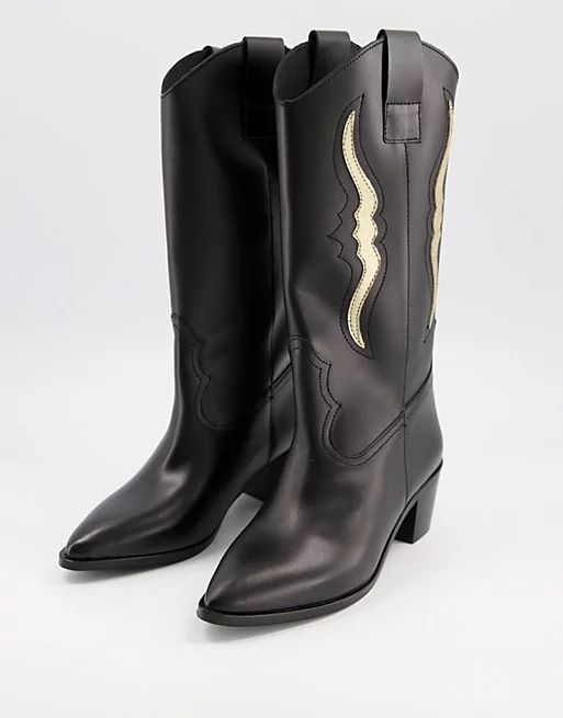 Depp knee high western boots in black leather | ASOS (Global)