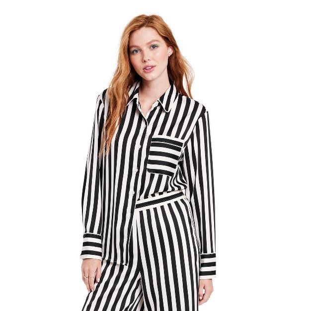 Women's Striped Button Front Blouse - La Ligne x Target Black/White | Target