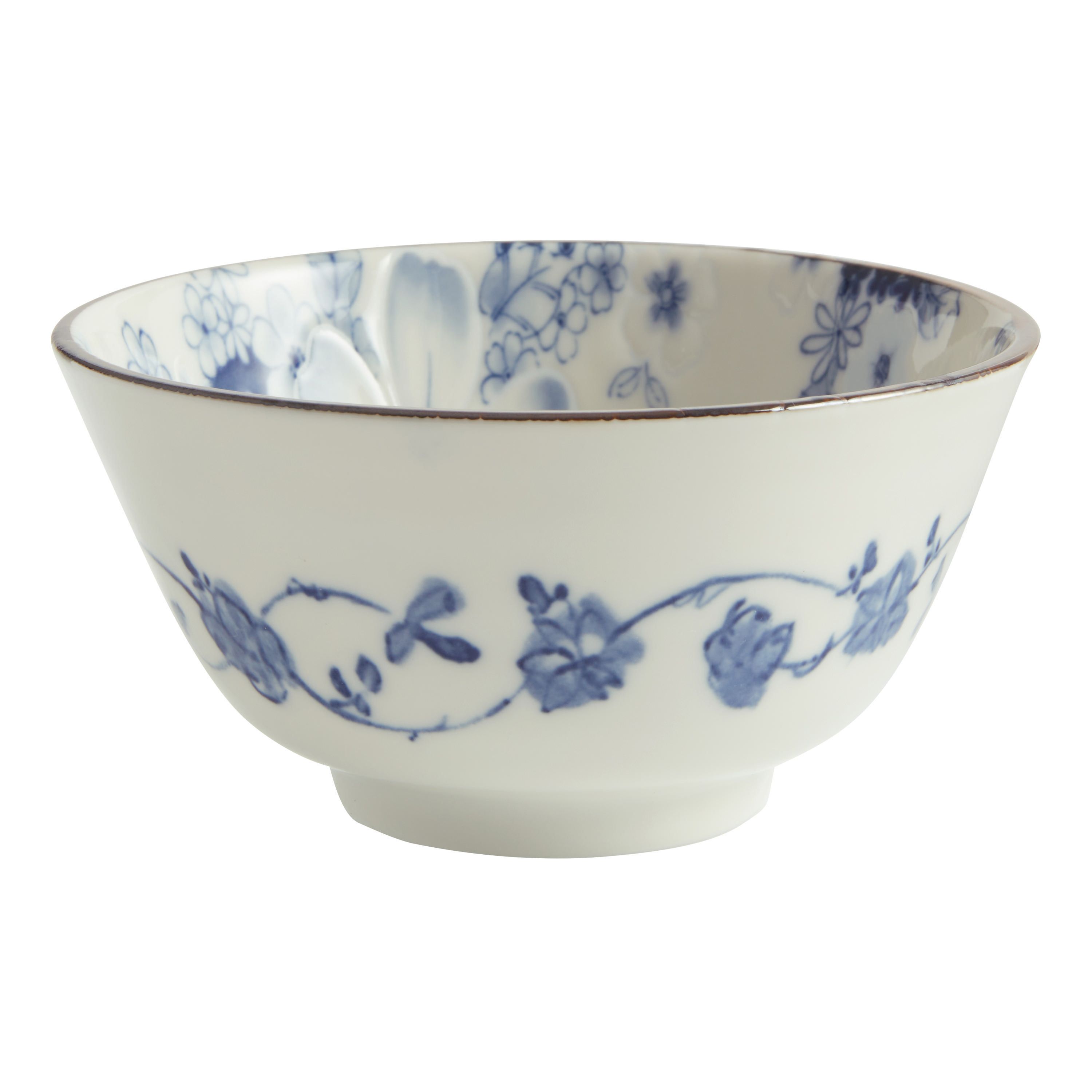 Small Blue And White Porcelain Pansy Noodle Bowl | World Market