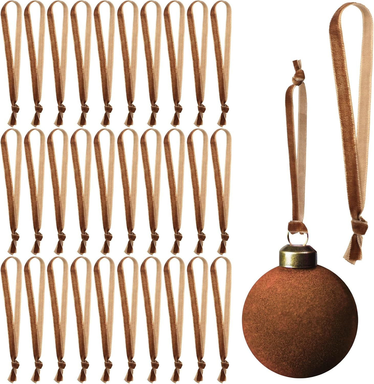 Hunnmingre Brown Christmas Ornament Hangers 12" Velvet Christmas Tree Ribbon Hanging Strings Ornament Strap Loops Velvet Ribbon Hangers for Garland Decoration | Amazon (US)