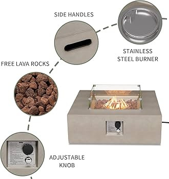 COSIEST 35-inch Square Outdoor Sandstone Propane Fire Pit w Wind Guard and Side Table, CSA Certif... | Amazon (US)