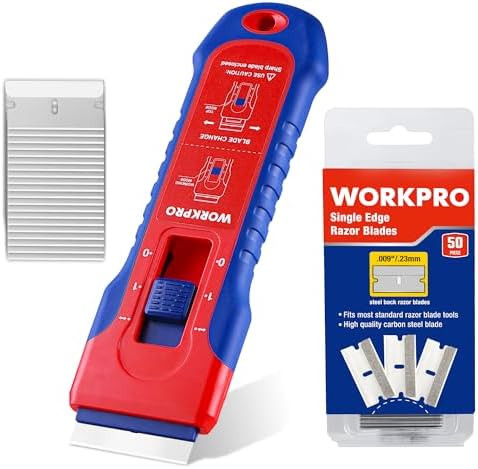 WORKPRO Retractable Razor Blade Scraper with 56 Blades, Built-in Storage Cleaning Scraper Tool fo... | Amazon (US)