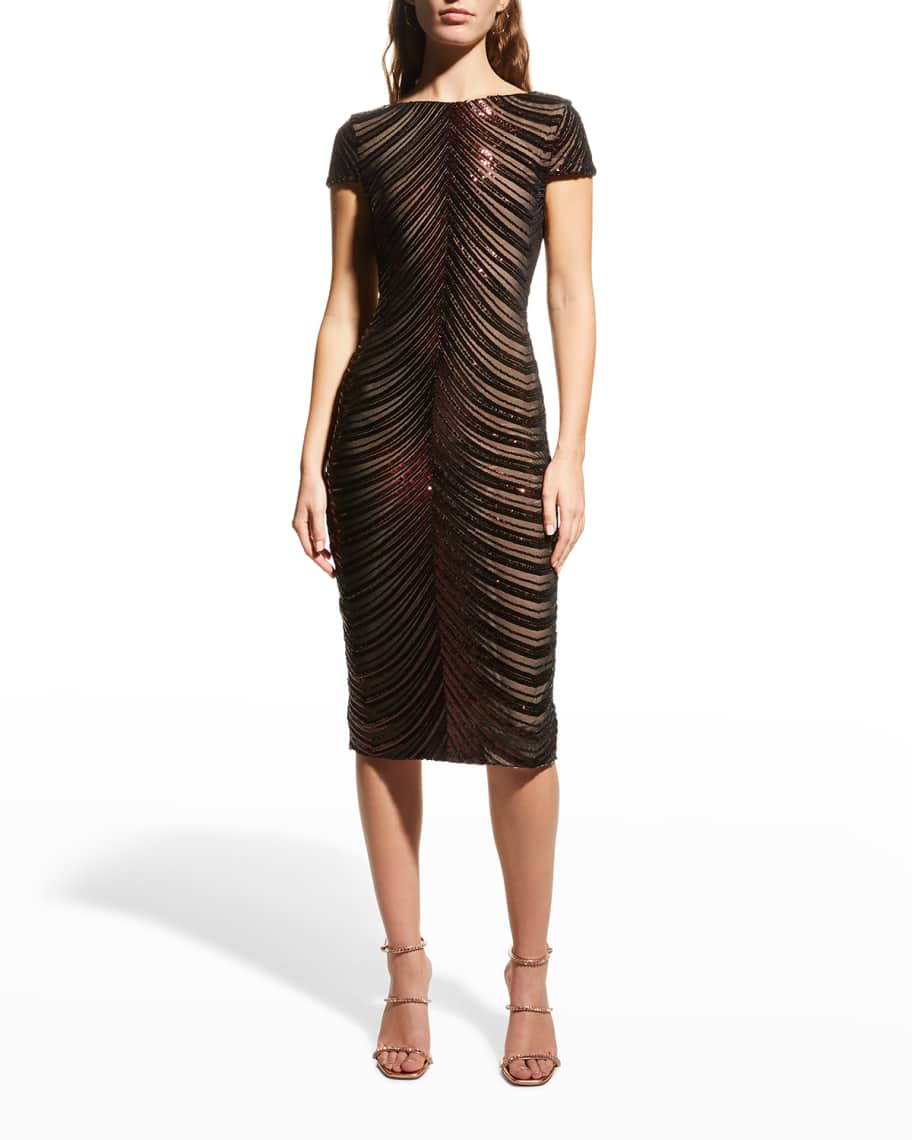 Dress The Population Marcella Beaded Wave Stripe Sheath Dress | Neiman Marcus
