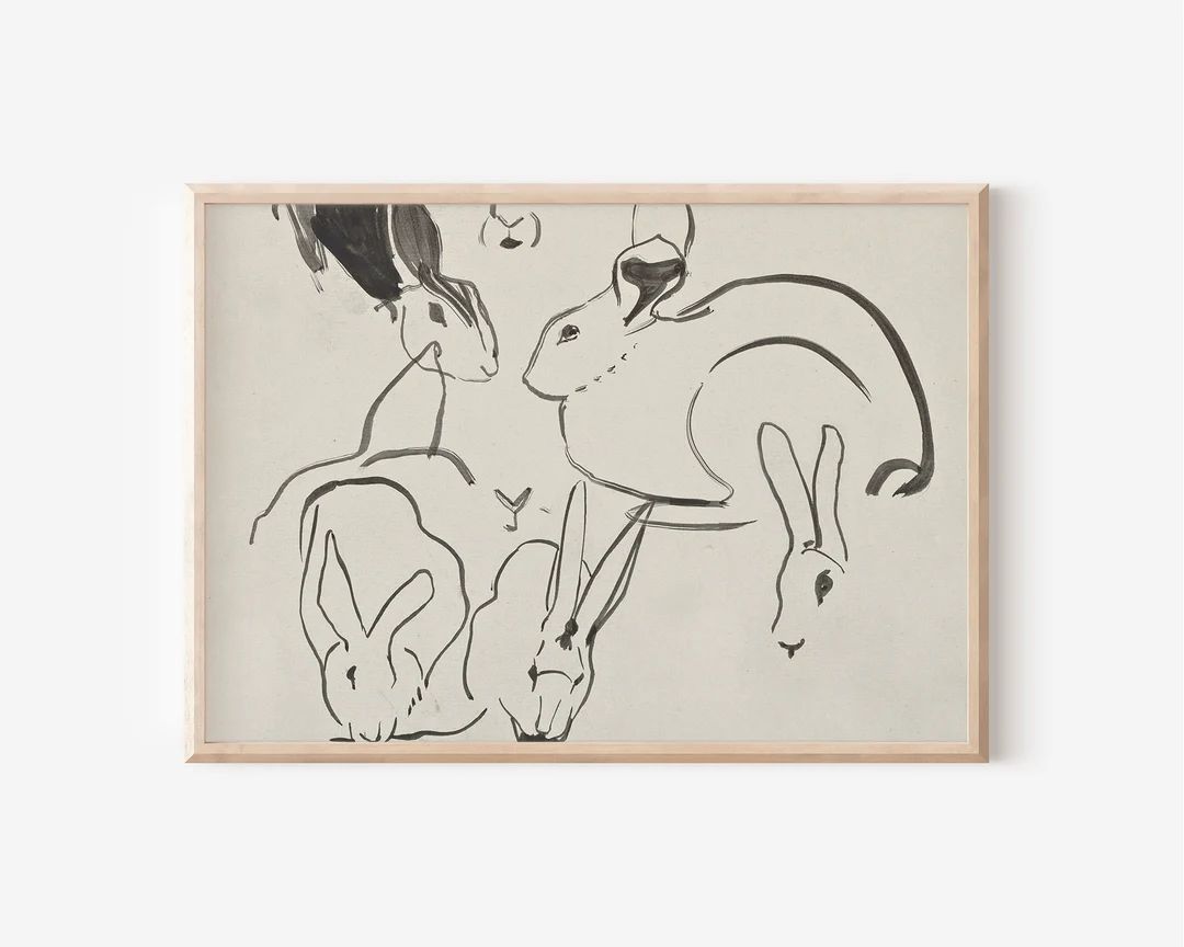 Vintage PRINTABLE Artwork | Downloadable Prints | Sketch of Bunnies | PRINTABLE Wall Art | Digita... | Etsy (US)