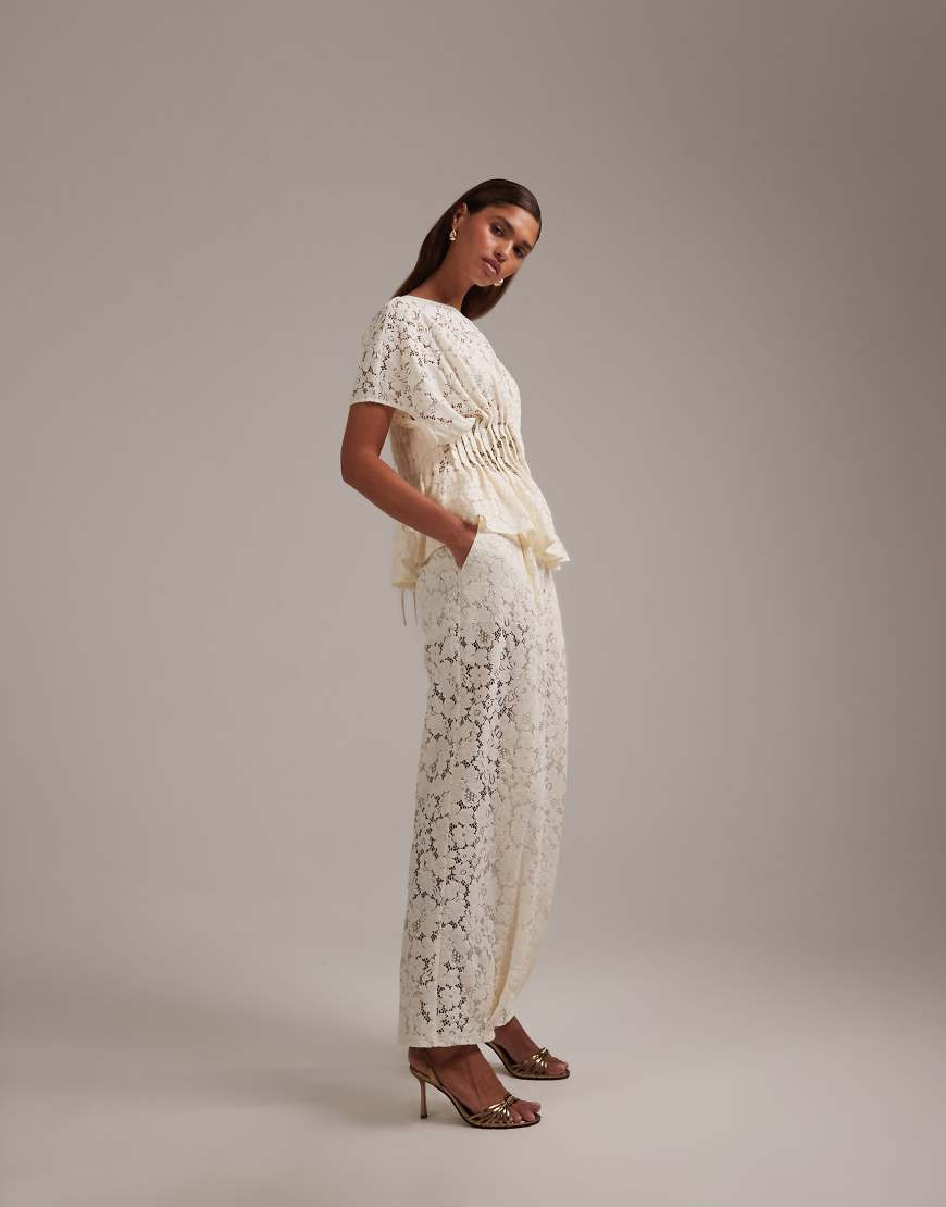 ASOS DESIGN Bridal lace pants in cream - part of a set-White | ASOS (Global)