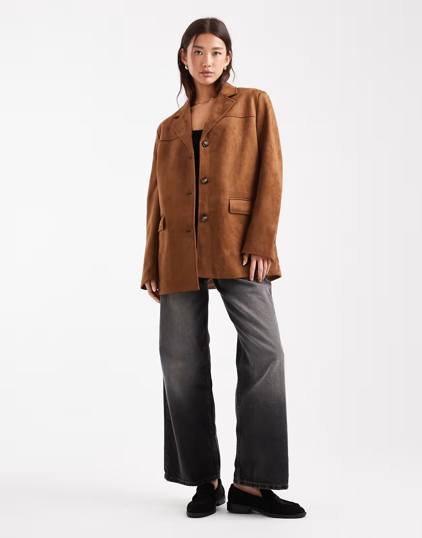 Vero Moda faux suede oversized blazer in camel-Neutral | ASOS (Global)
