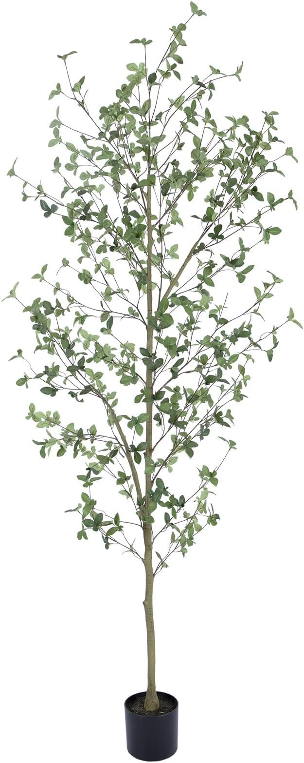 7ft Artificial Quince Leaf Tree with Realistic Trunks, 84in Faux Quince Leaf Tree with Lifelike L... | Amazon (US)