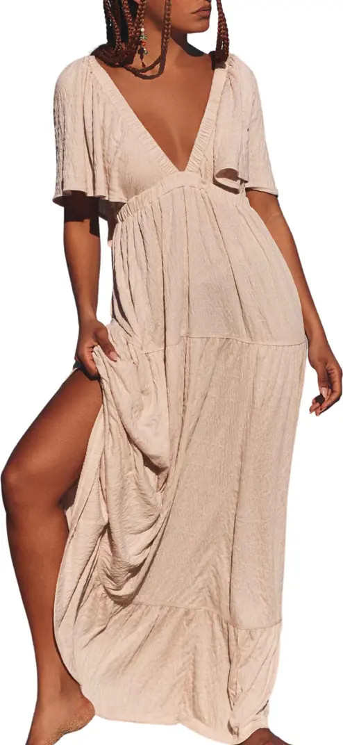 free-est La La Tiered Flutter Sleeve Maxi Dress | Nordstrom