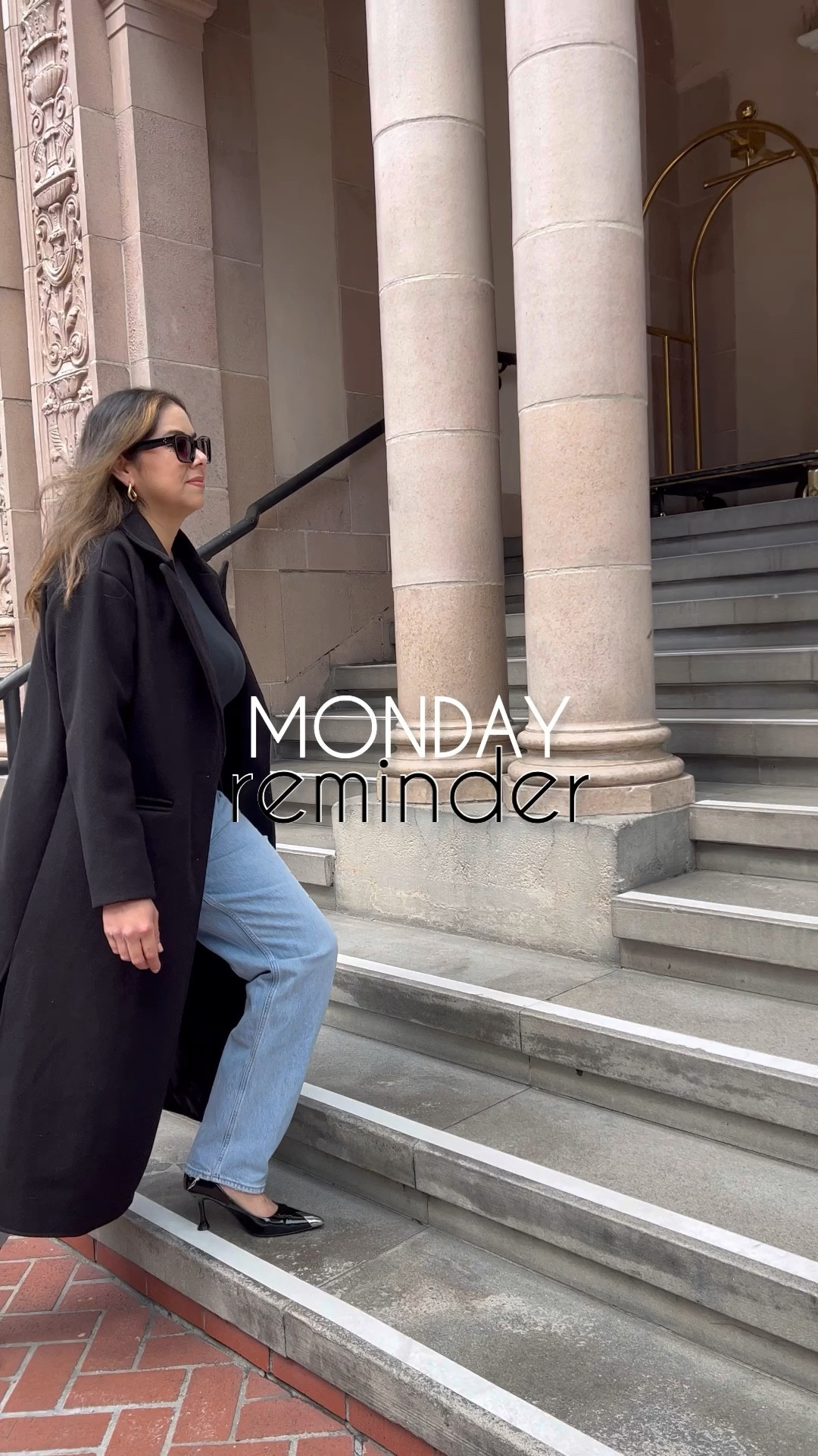 Black long coat, Abercrombie dad jeans, black heels with captoe, San Diego street style 

#LTKSeasonal #LTKstyletip #LTKshoecrush