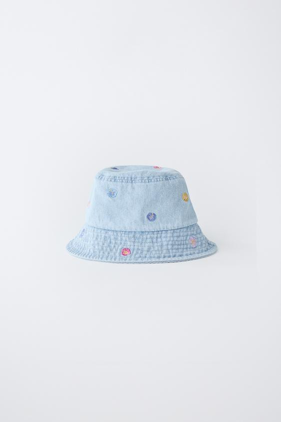 EMBROIDERED FLORAL DENIM BUCKET HAT | Zara US