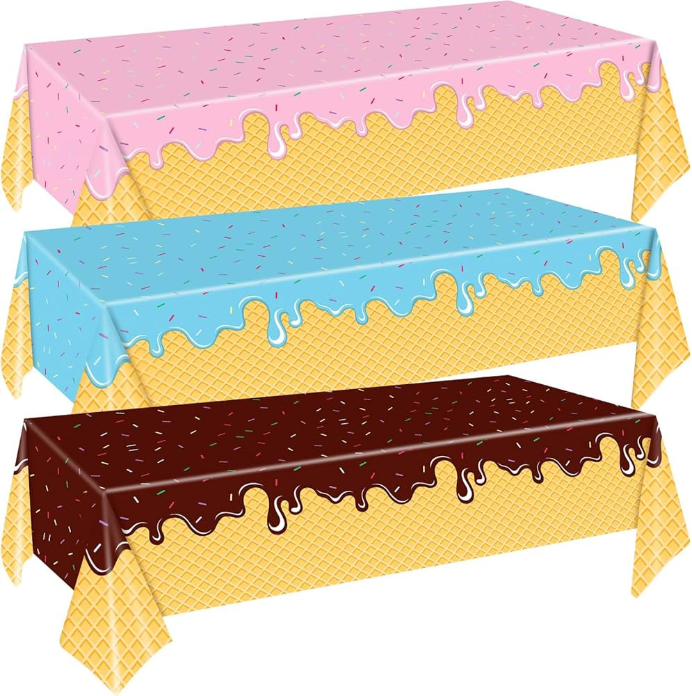 3 Pcs Ice Cream Party Decorations 54 x 108 Inch Ice Cream Party Tablecloth Disposable Rectangular... | Amazon (US)