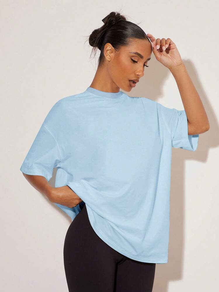 SHEIN BASICS Women's Casual Solid Color Loose Fit Drop Shoulder Short Sleeve T-Shirt, Summer | SHEIN