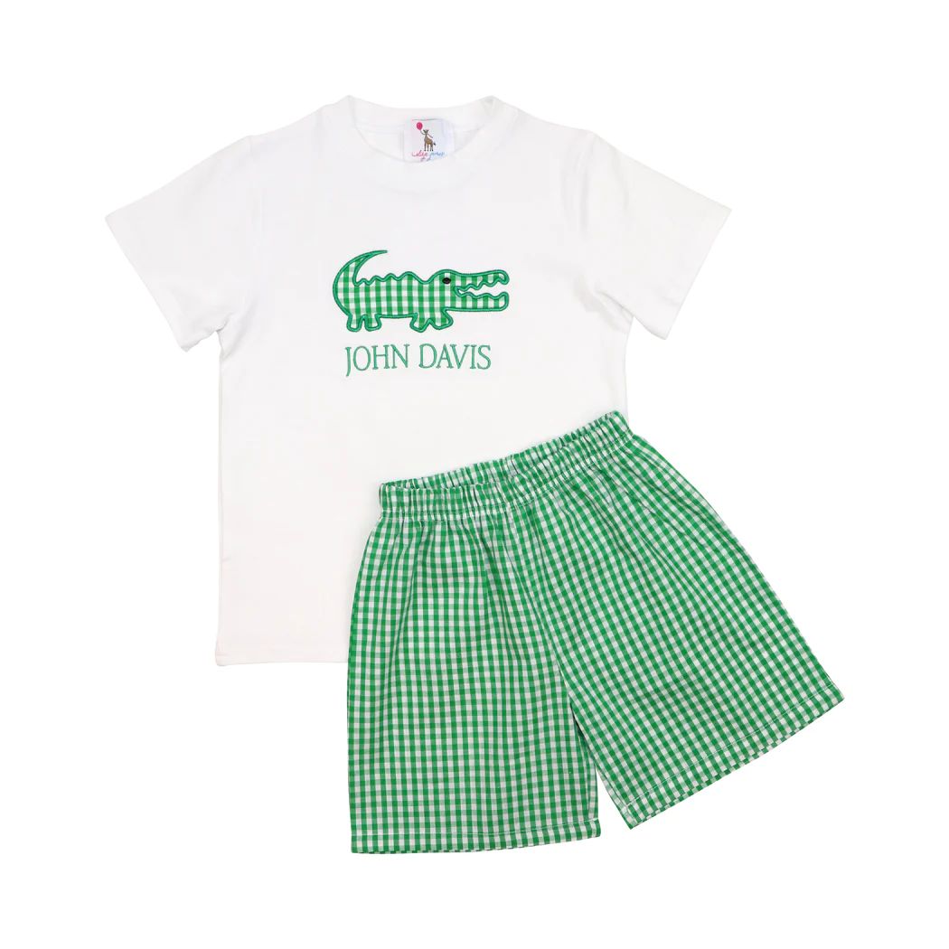 Green Check Applique Alligator Short Set | Eliza James Kids