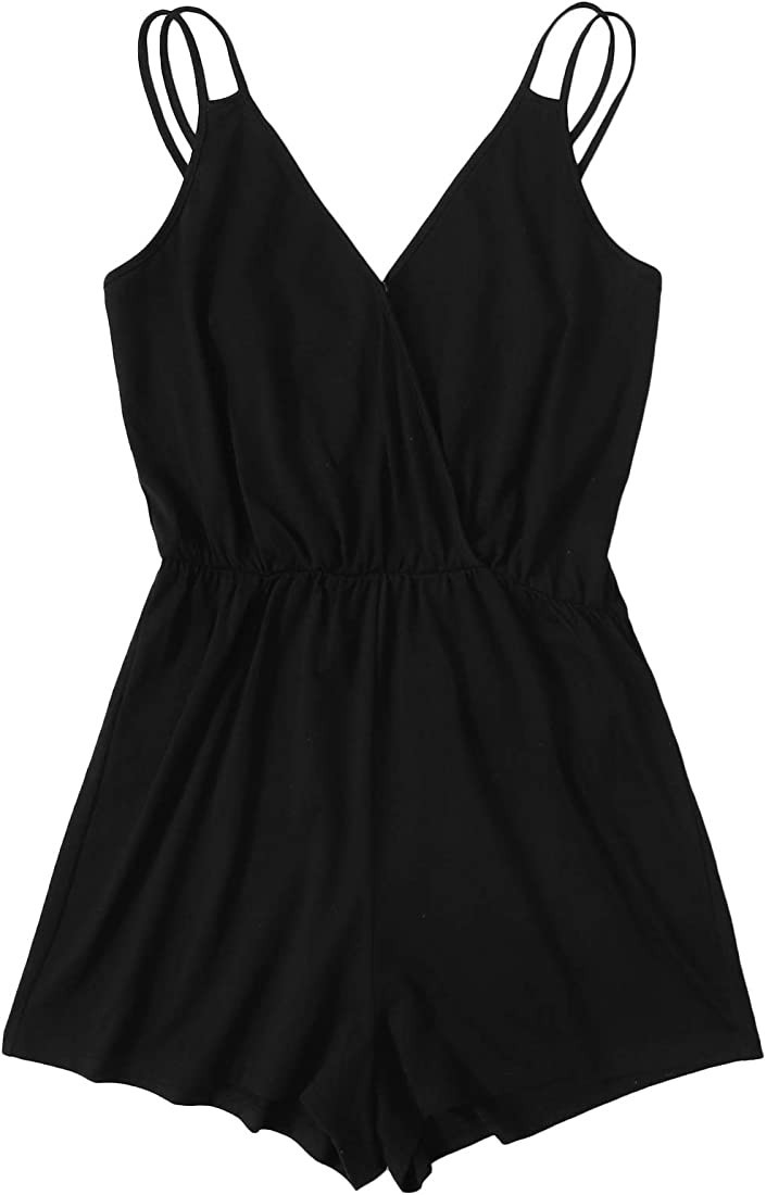 Verdusa Women's Leopard Print Wrap Spaghetti Strap Romper Cami Jumpsuit | Amazon (US)