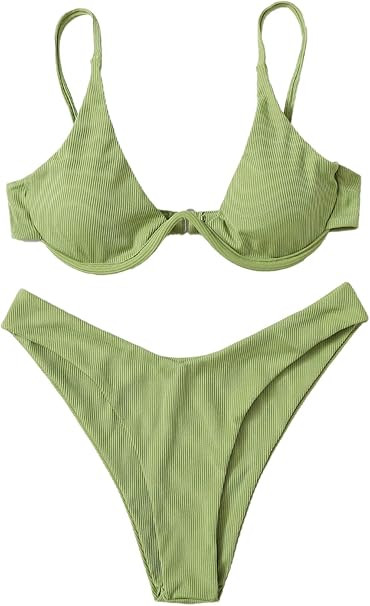 Verdusa Women's 2 Piece Triangle Bikini High Cut Bathing Suit Swimsuit | Amazon (US)