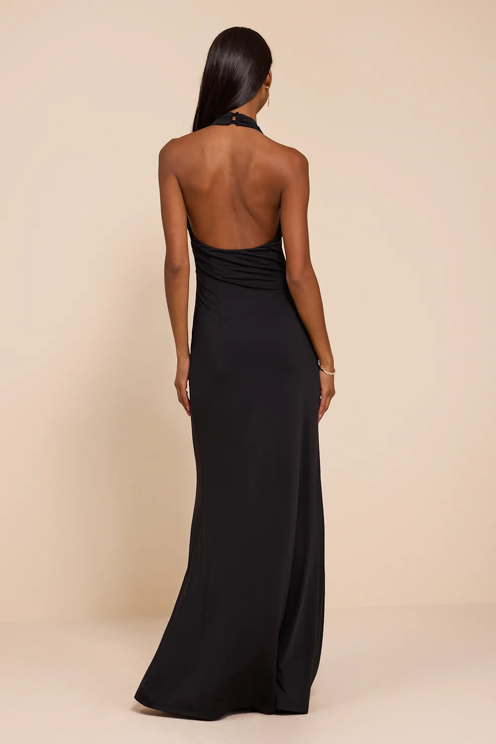 Dorena Black Jersey Knit Halter Sash Maxi Dress | Lulus