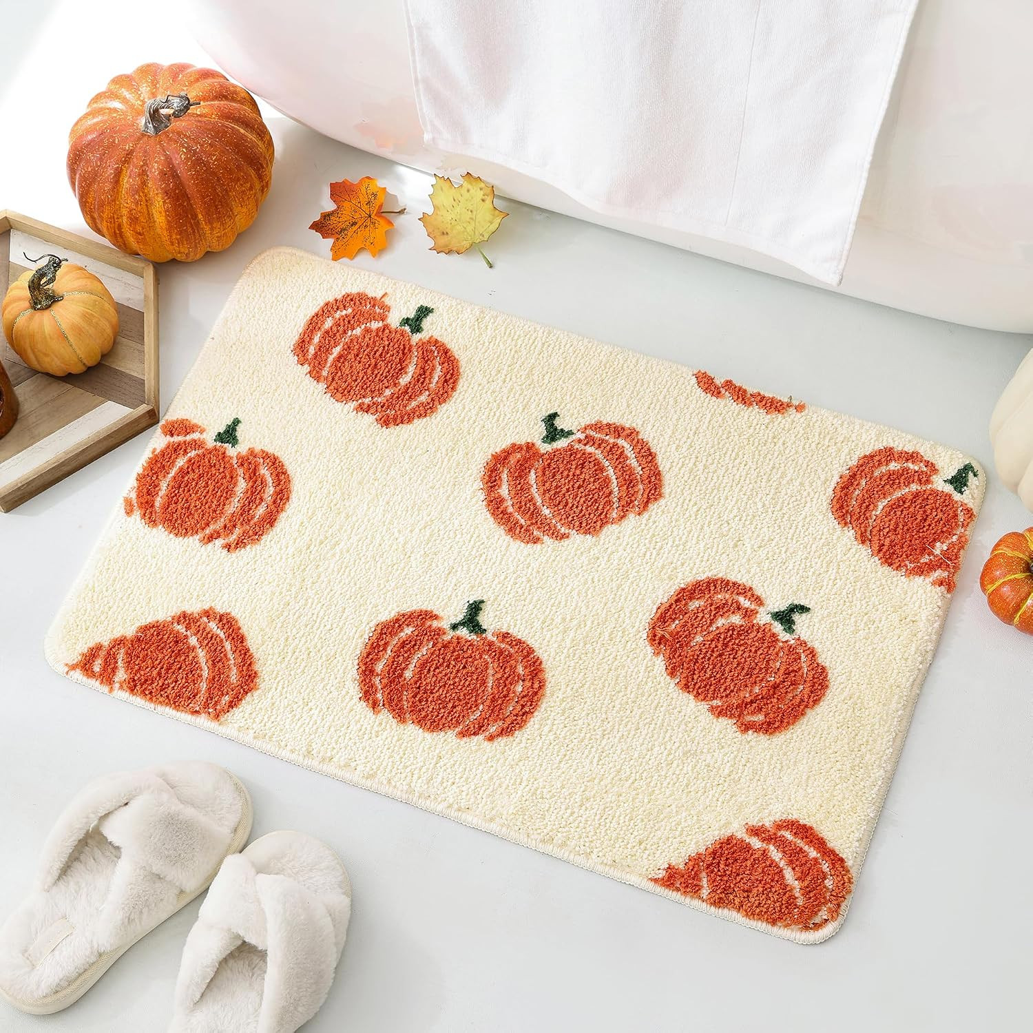 TRUEDAYS Fall Pumpkin Bathroom Rug, Tufted Bath Mat, 30 x 20 Inch | Aesthetic Pumpkin Pattern Design, Soft Tufted Surface, Non Slip TPR Backing, Water Absorbent, Fall & Thanksgiving Home Decor | Amazon (US)