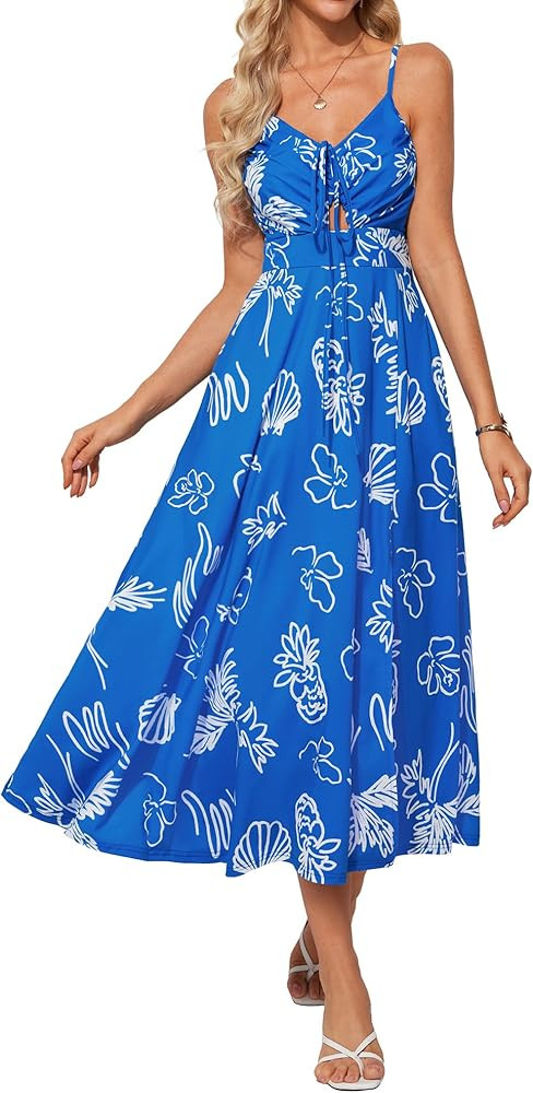 GRACE KARIN Womens 2025 Summer Beach Dress Boho Floral Dresses Spaghetti Strap Halter V Neck Flow... | Amazon (US)