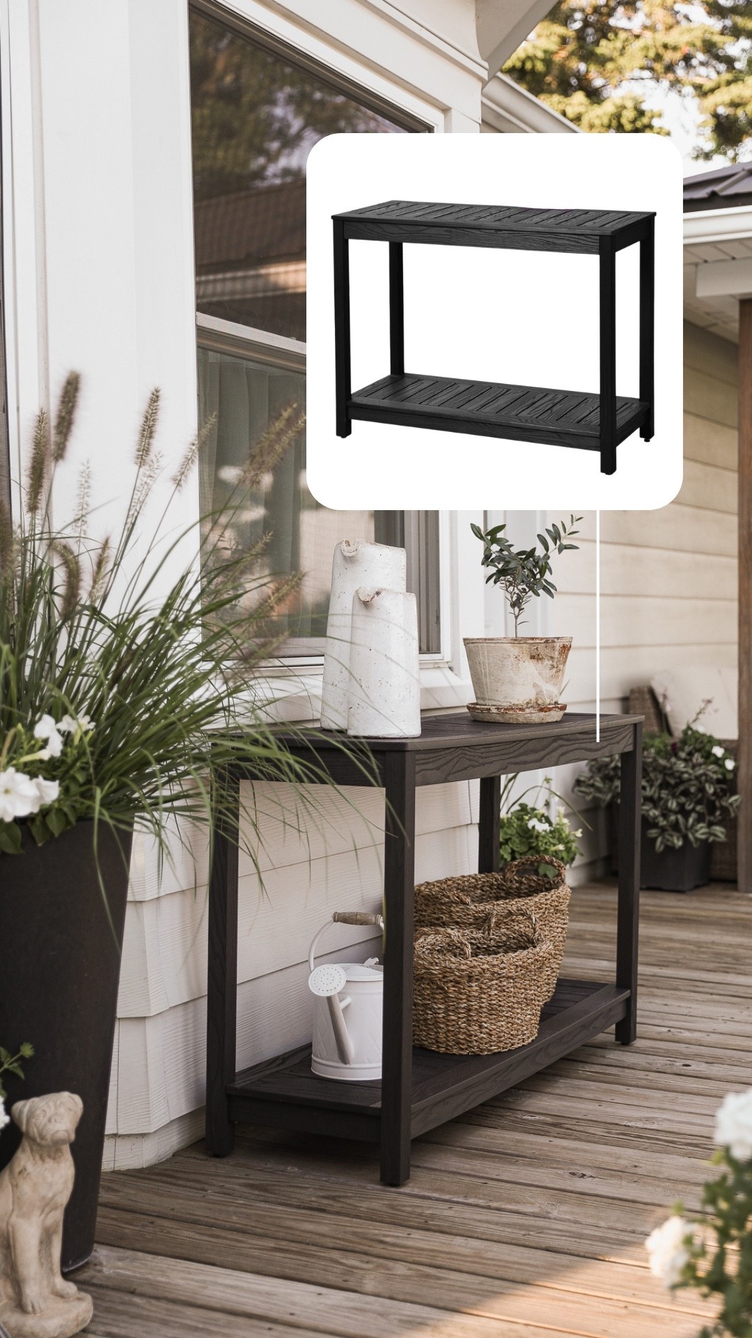 Treat your outdoor space like an extension of your home. Add furniture (made with weatherproof material) and textiles to create a seamless transition between the indoors and out. This console table is made from durable high-density plastic and perfect for housing plants, serving food, and entertaining. 

#LTKStyleTip #LTKSeasonal #LTKHome