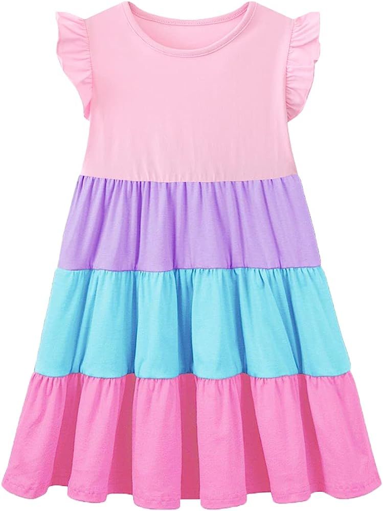 HILEELANG Little Girls Short Sleeve Dresses Easter Summer Cotton Casual Swing Twirly Sundress | Amazon (US)