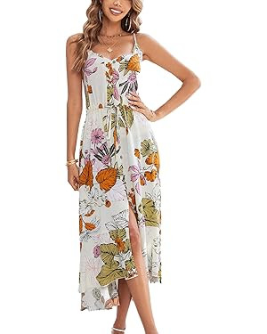 BROVAVE Women's 2024 Summer Casual Boho Sundress Polka Dot Spaghetti Strap V Neck Flowy Midi Dres... | Amazon (US)