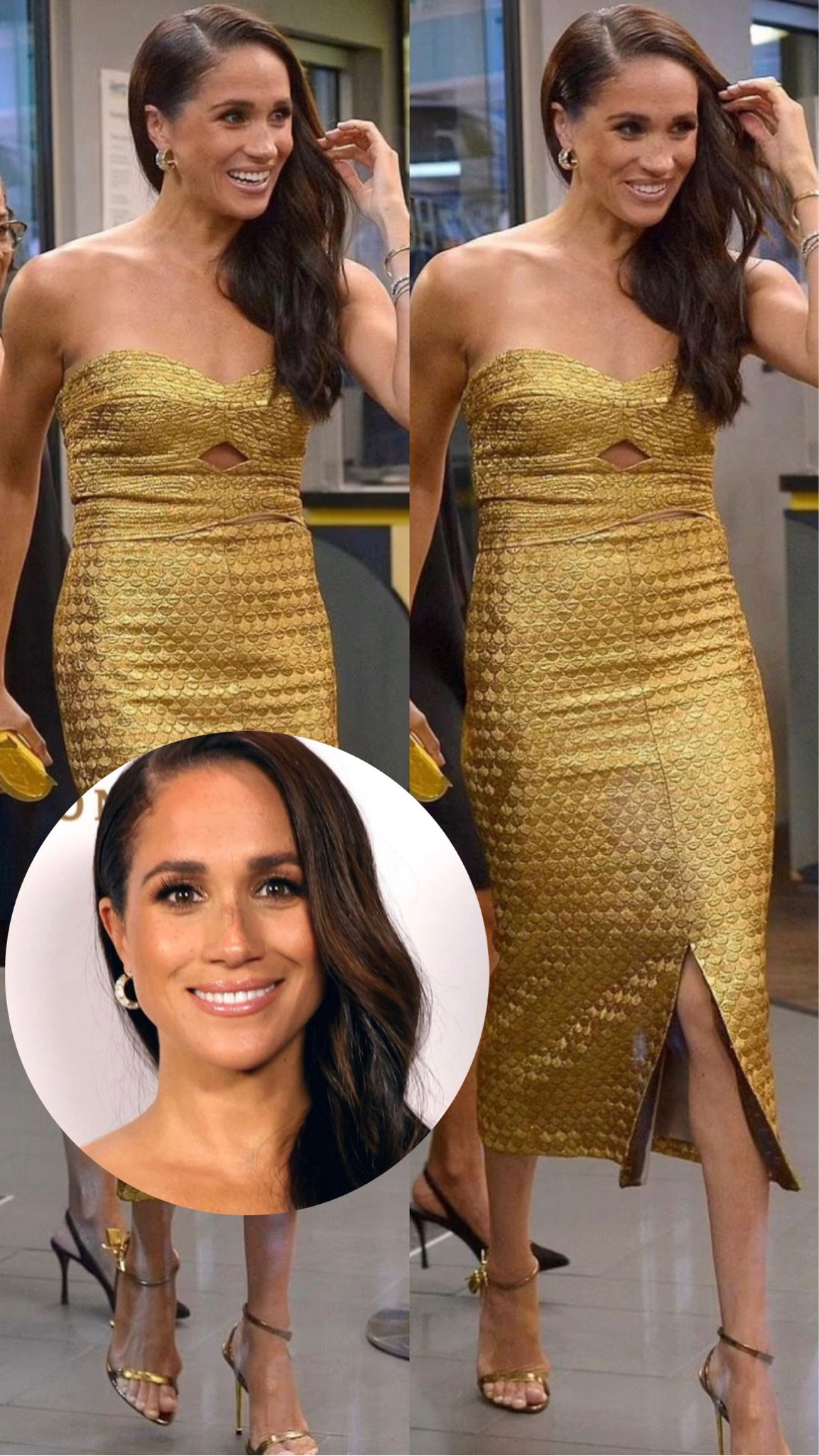 green emerald velvet dress Meghan Markle 2023 MS Foundation Golden Midi Dress