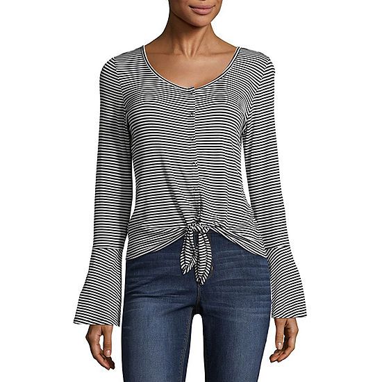 Arizona Long Sleeve Scoop Neck Knit Blouse-Juniors - JCPenney | JCPenney