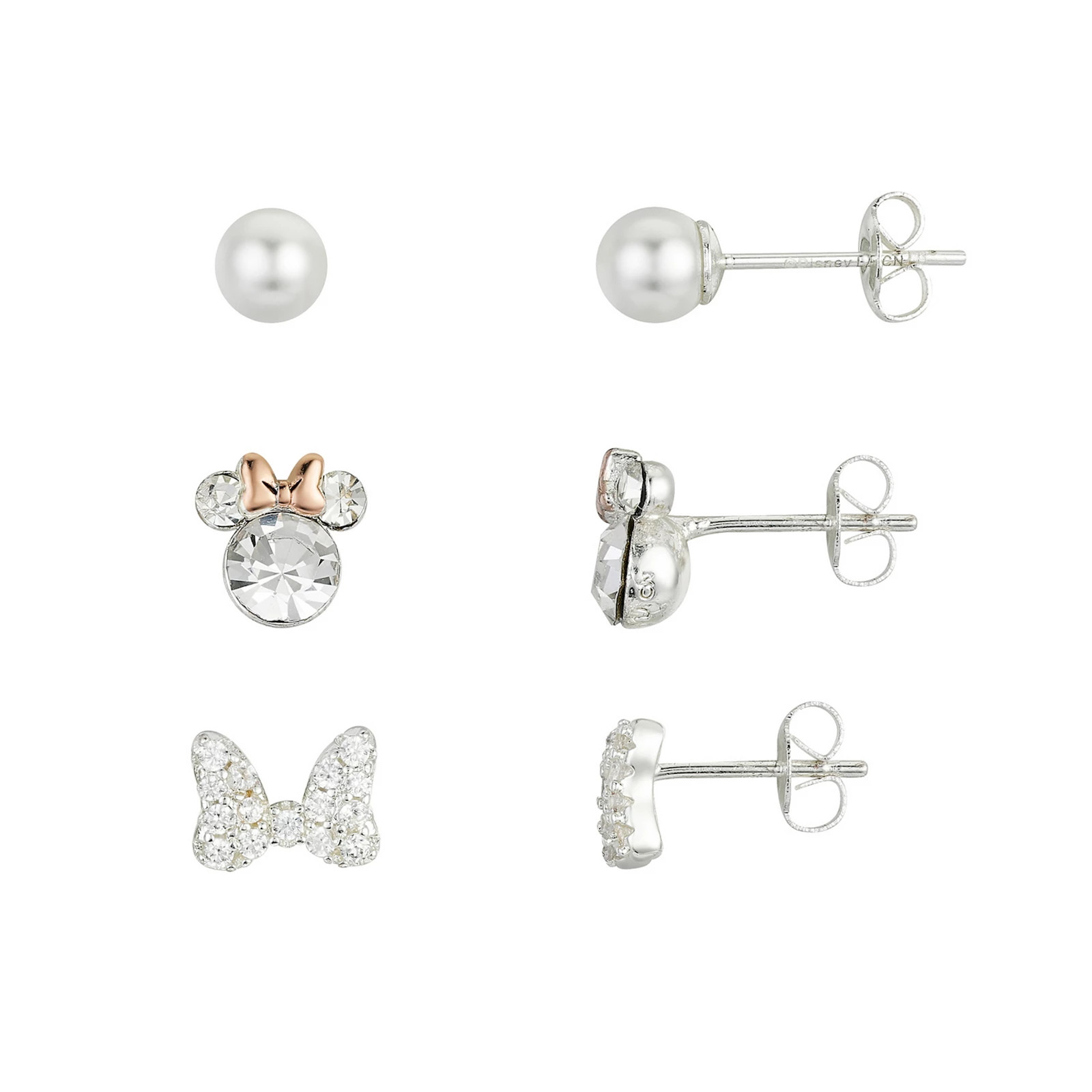 Disney's Minnie Mouse Crystal Cubic Zirconia Bow Stud Earrings Set, Women's, Size: 18"", White | Kohl's