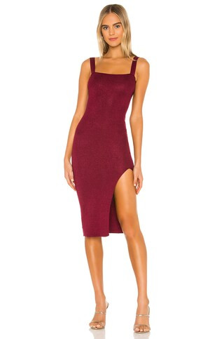 Superdown Zoe Square Neck Dress in Metallic Burgundy from Revolve.com | Revolve Clothing (Global)