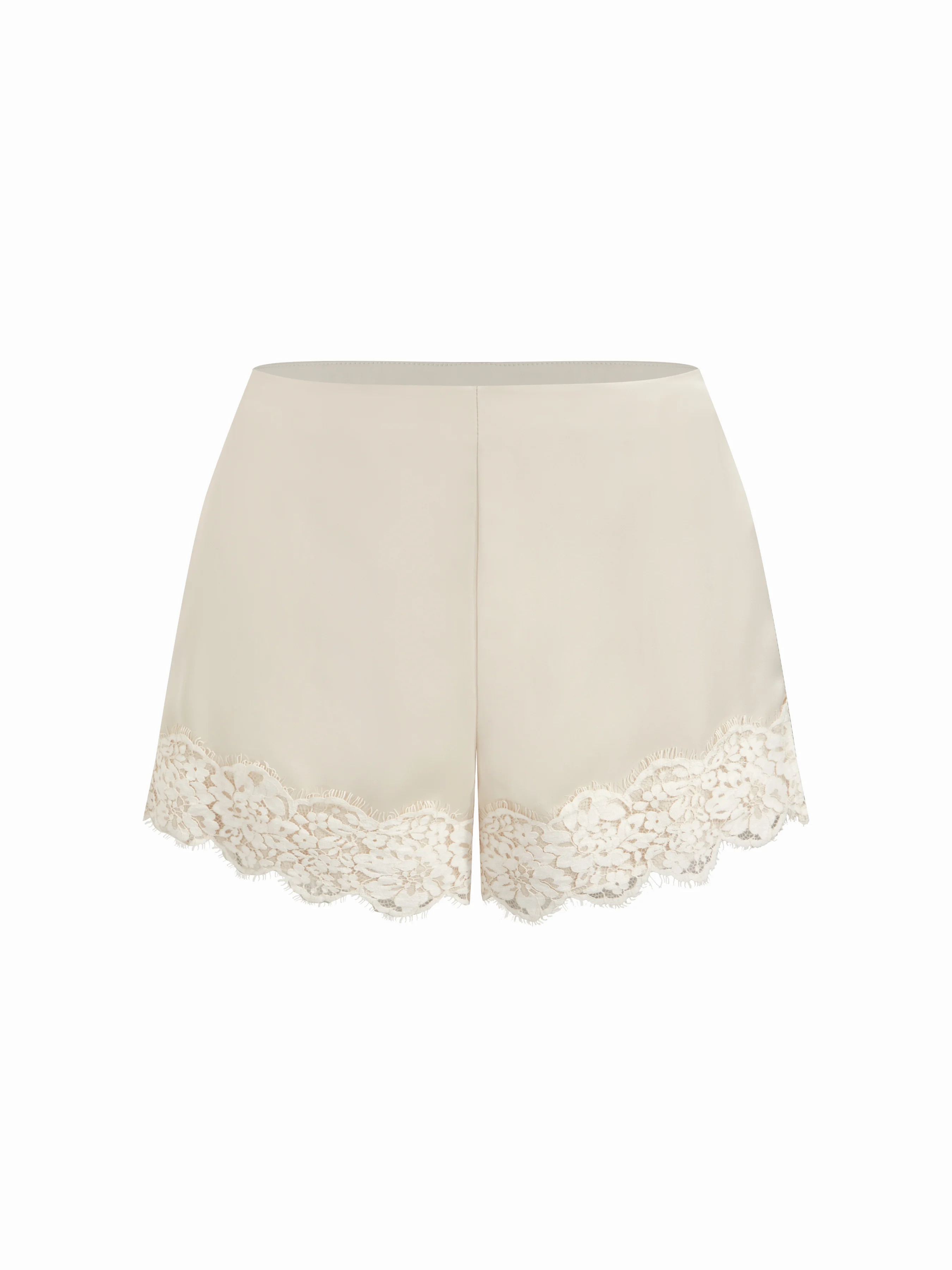 Lace Satin Mid Rise Lace Trim Shorts For Date Vacation | Cider