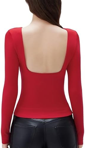 SUUKSESS Women Backless Going Out Tops Padded Modal Basic Long Sleeve Shirts | Amazon (US)