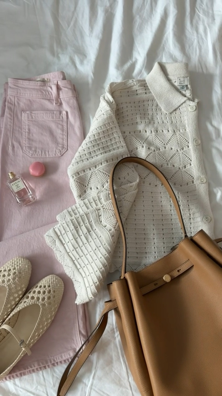 Pink jeans with crochet cardigan, tory burch bag, mary jane flats, annabrstyle

#LTKootd #LTKOver40