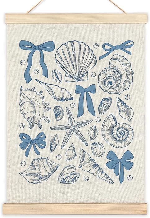 LZYRF Coquette Blue Bow Beach Seashell Wall Art Poster Framed, Coastal Beachy Room Decor, Ocean S... | Amazon (US)