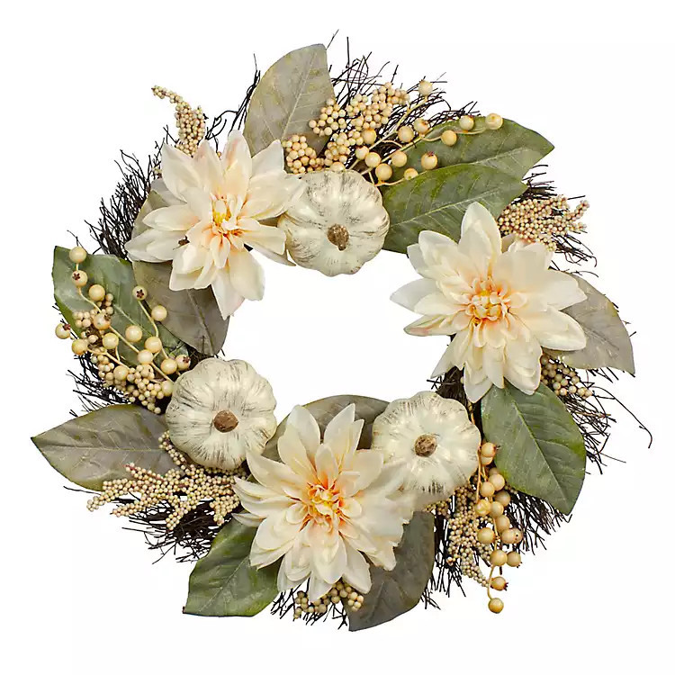 White Dahlia and Pumpkin Harvest Wreath | Kirkland's Home