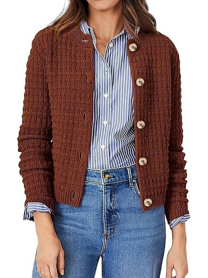 PrettyGarden Women's Cotton Knit Cardigan Sweater, Sizes S-2XL | Walmart (US)