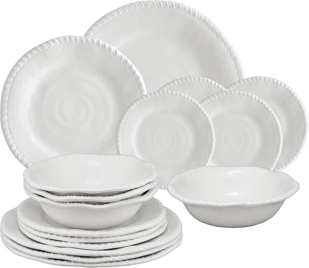 UPware 16-Piece Melamine Dinnerware Set, Includes Dinner Plates, Salad Plates, Bowls, Service for... | Amazon (US)