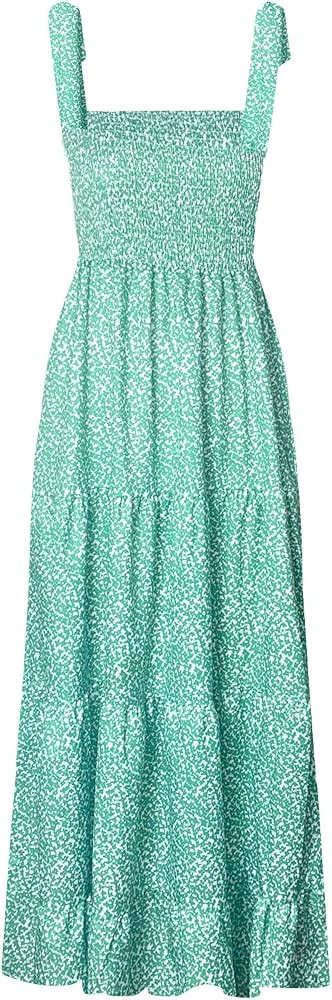 kinstell Women's Summer Boho Spaghetti Strap Square Neck Ruffle Casual Flowy Long Dress Beach Swi... | Amazon (US)