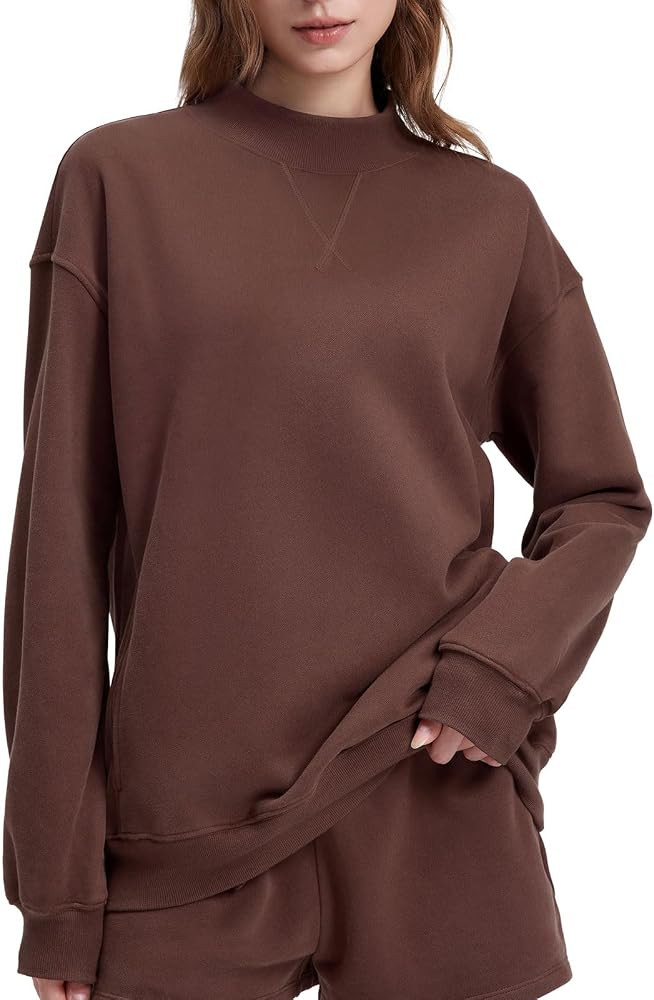 SUUKSESS Women Cotton Mock Neck Sweatshirts Oversized Long Sleeve Pullover | Amazon (US)