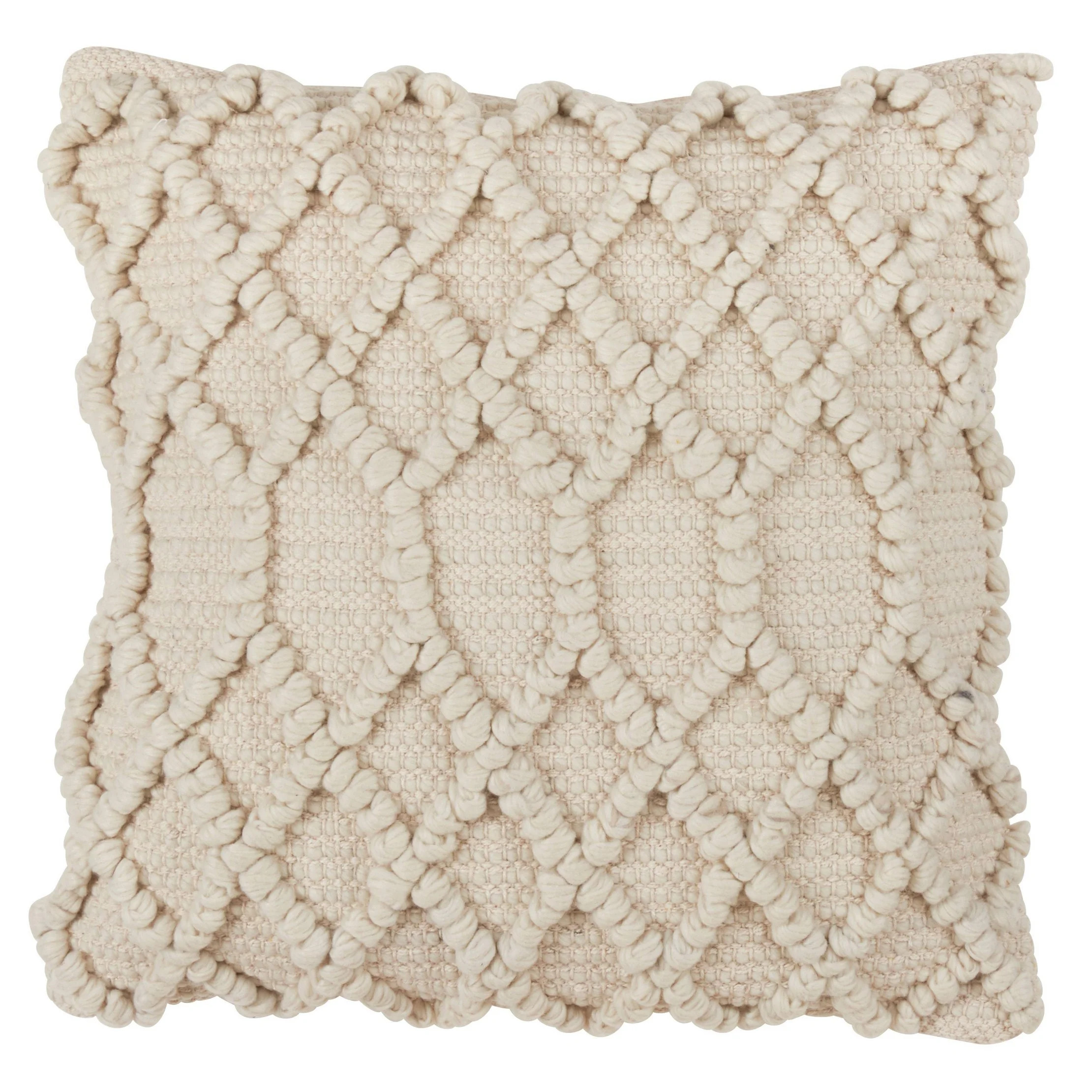 18"x18" Diamond Weave Square Pillow Cover Ivory: Wool Textile, Traditional Decor, Zippered Closur... | Walmart (US)