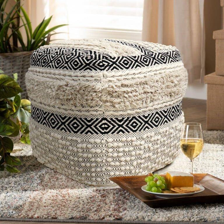 Pasargad Home PPF-623 Pasargad Home Grandcanyon Cubic Design Cotton Pouf, Ivory/Black | Walmart (US)