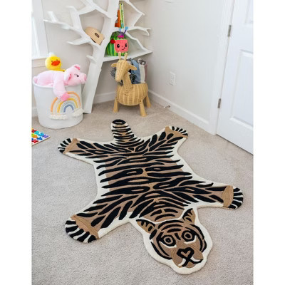 Unique Loom Playtime Kids Wool Collection Area Rug - Tiger (4' 1" x 6' 1"  Brown/Black) | Target