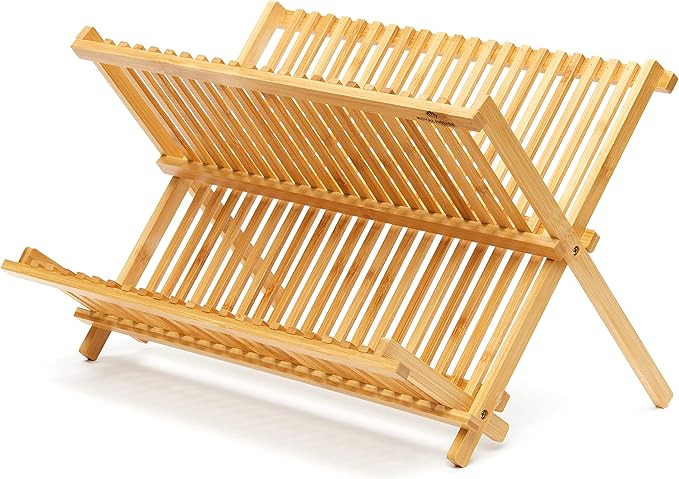 RoyalHouse Premium Natural Bamboo Dish Rack, Collapsible Dish Drainer, Foldable and Compact Dish ... | Amazon (US)