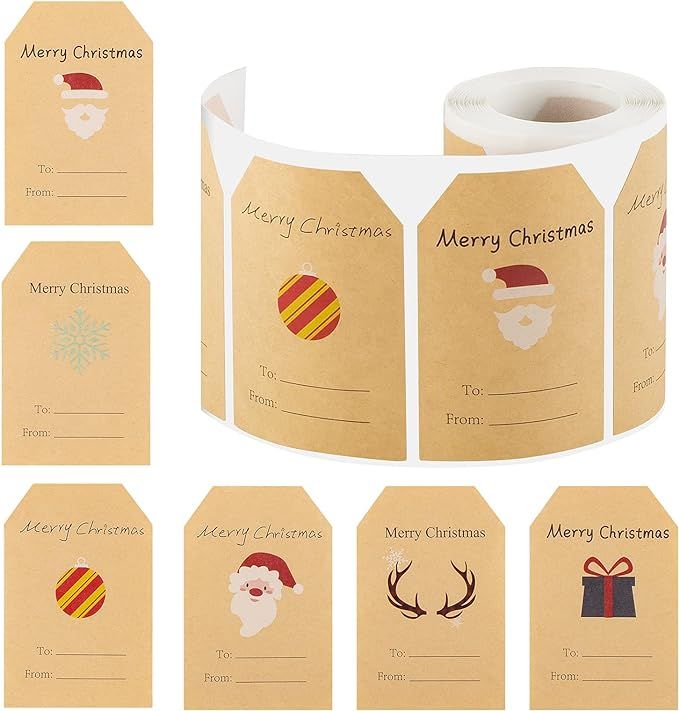 HongyiTime 200 Count Tags Sticker,Christmas Present Labels,6 Jumbo Designs Christmas Stickers Nam... | Amazon (US)