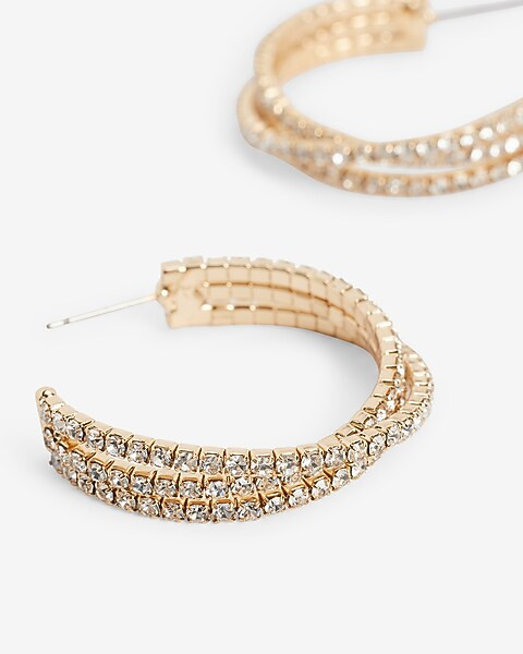 Rhinestone Crossover Post Back Hoop Earrings | Express