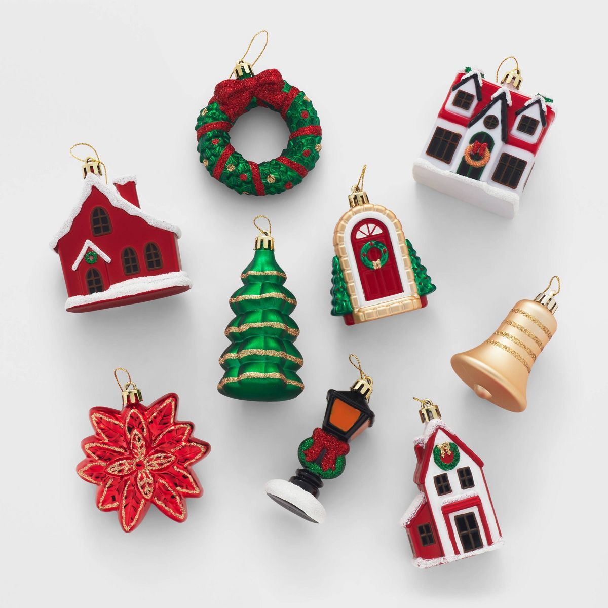 Holiday Village Shatter-Resistant Christmas Tree Ornament Set 9pc Red/Green/Gold - Wondershop™ | Target