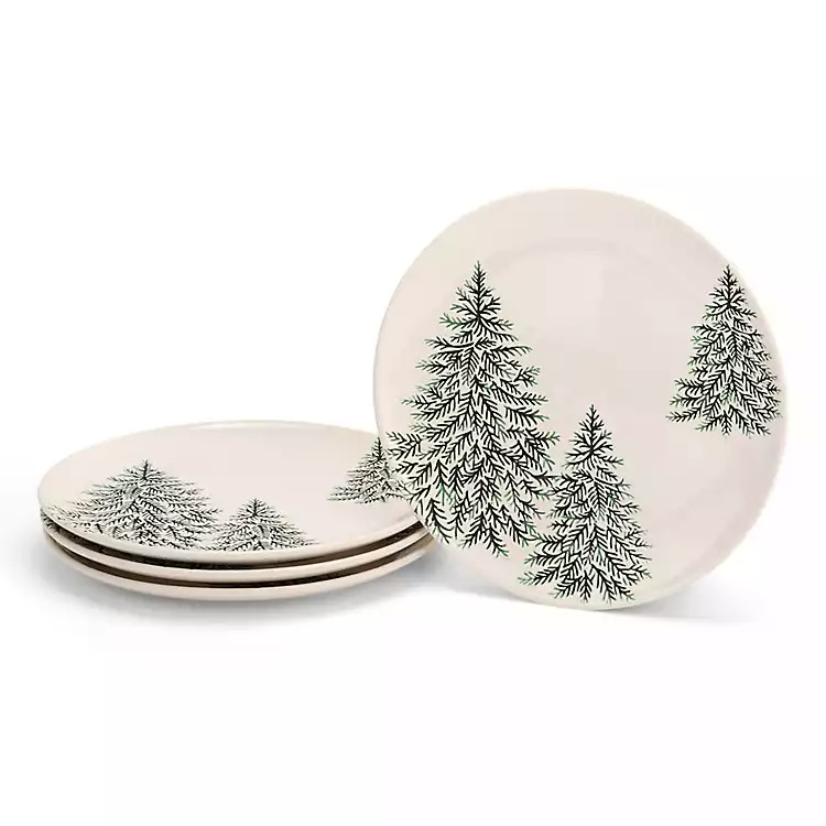 New! Evergreen Trees Embossed Salad Plates, Set of 4 | Kirklands