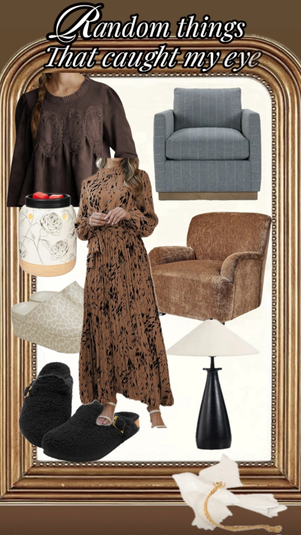 Random things that caught my eye 👀
A little mix of cozy textures, fall tones, and everyday favorites — from plush chairs to soft slippers and pretty tops I can’t stop thinking about. 🍂✨
midlife style finds. cozy home decor. fall outfit ideas. neutral tones. fashion for women over 40. affordable style. chic interiors. comfy and classy.

#LTKMidsize #LTKOver40 #LTKHome